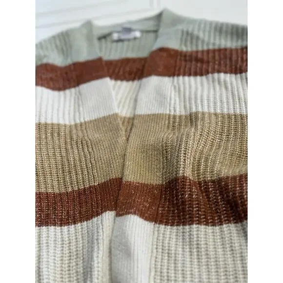Nine West Women’s Chunky Striped Cardigan Ivory Brown Blue Size Medium M Soft - Picture 2 of 5